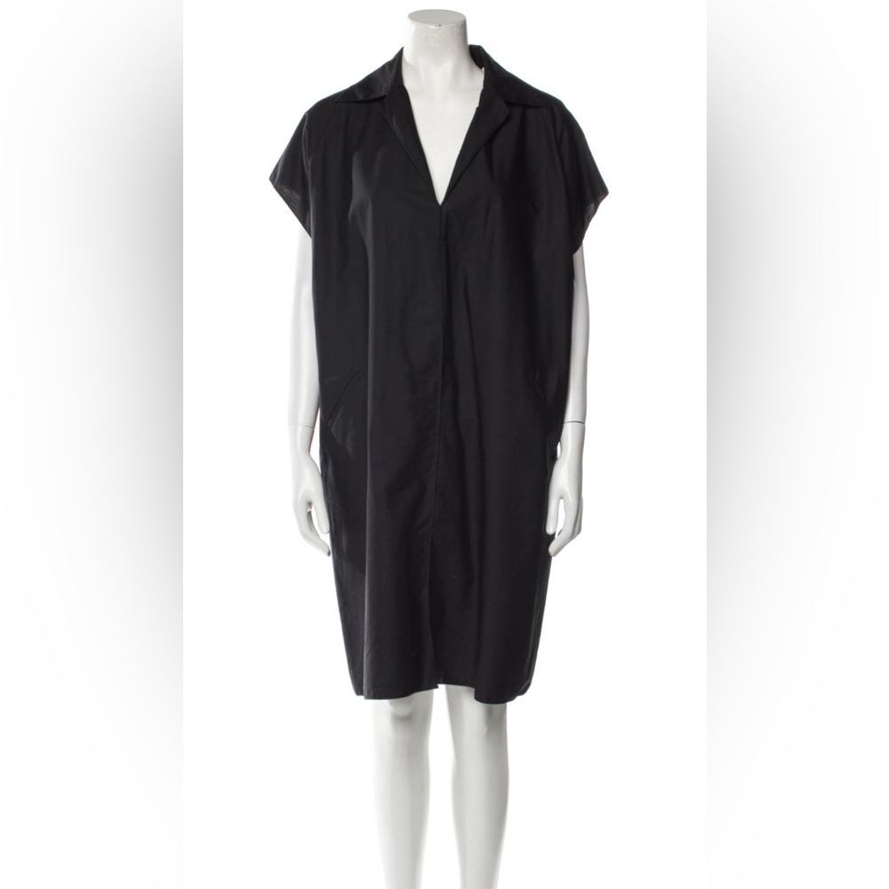 Shamask Women’s Classic Shirt Dress In Black Cotton Pique Size L